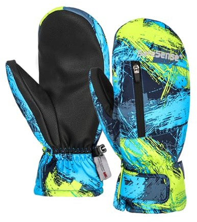 Safesense Skihandschuhe Fäustlinge Damen Herren sehr warm, Fausthandschuhe Snowboardhandschuhe Winter wasserdicht Artistic Splash L