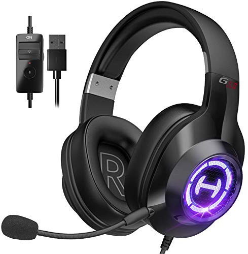Edifier G2 II Gaming Headset Kopfhörer mit Einziehbar Mikrofon Noise Cancelling Kopfhörer Over Ear 7.1 Surround Sound Headphones für PC PS4 Laptop Mac, USB-Kabel, LED Light