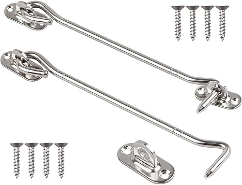 2 Stück Riegel Tür, Sturmhaken Edelstahl Kabinenhaken Silber Matt, Sturmhaken mit öse Edelstahl mit Befestigungsschrauben Türhaken Fensterriegel Tür Riegel Verschlusshaken für Türen Fenster (8inch)