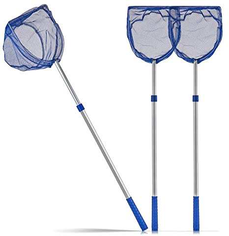BigDean Kescher Set für Kinder - Teleskop Kinderkescher - 75cm lang - Zum Fangen von Fischen - Für Teich, Wasser & Pool - Angelkescher klein - Kinderspielzeug Teichkescher Nylon-Netz
