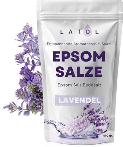 Epsom Salz 500 g Lavendel – Reines Bittersalz mit Magnesium - Badesalz für Bad & Fußbad – Muskelentspannung, Detox & Stressabbau – Ideal für Aromatherapie & Spa zu Hause