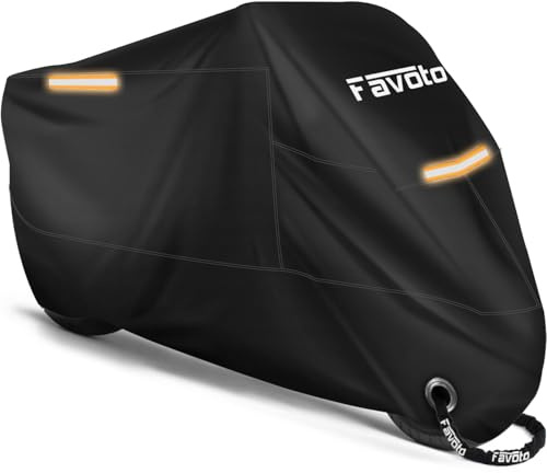 Favoto Motorrad Abdeckplane Outdoor Motorradabdeckung XXL 210T Oxford Stoff Abdeckhaube Indoor Motorradplane Staubdicht mit Wasserdichten Streifen verbessertes Schlossloch 245cmx105cmx125cm