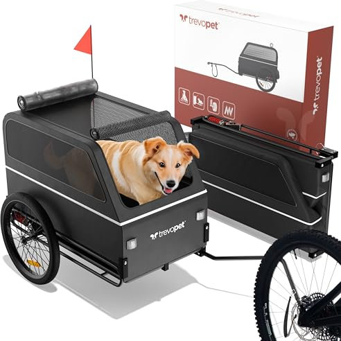 Trevopet® Hundeanhänger für Fahrrad XL – Faltbarer Hundefahrradanhänger mit Rampe, Federung & Kupplung – Fahrradanhänger Hunde bis 45kg – Wasserdicht – Kompatibel mit E-Bikes – Shwarz