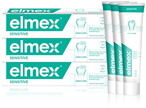 elmex Zahnpasta Sensitive 3x 75ml – sanfte Zahnreinigung und Schutz für schmerzempfindliche Zähne – klinisch bestätigt für starke Zähne und gegen Karies