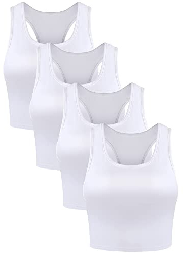 BOAO 4 Stück Tank Top Damen Baumwolle Sommer Crop Tops Damen | Oberteile Ärmellos, Tanktops, Sportshirts, Slim Fit, Basic Shirt, Unterhemd, Stretch, Casual für Alltag Freizeit Sport, M