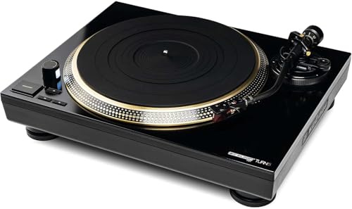 Reloop Turn 5 - Quartz-Gesteuerter HiFi Plattenspieler, Kollektorloser Direktgetriebener DC Motor, Aluminium Plattenteller, S-Förmiger Tonarm, Kabelgebunden, Schwarz-Gold