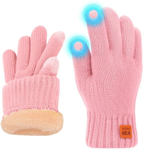 Risipu Winterhandschuhe für Frauen Damen Thermische Touchscreen Handschuhe mit Fleece Futter Weiche Warme Strickhandschuhe für Laufen Ski (Rosa, M)