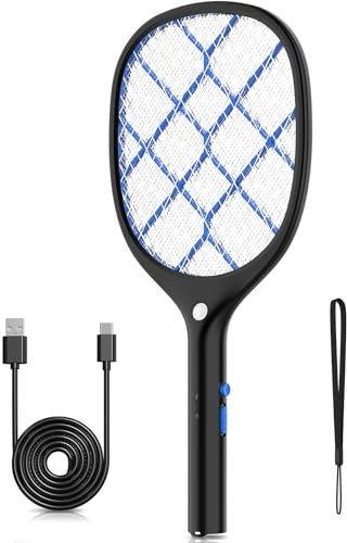 Yissvic Elektrische Fliegenklatsche extra stark 4000 V mit LED Beleuchtung und Akku Aufladbar Schwarz und Blau