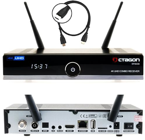 Octagon SF8008 UHD 4K Combo Receiver, Sat- Kabel- & DVB-T2 Receiver, E2 Linux & Define OS, DVB-S2X & T2C, mit PVR Aufnahmefunktion, Gigabit LAN, Kartenleser, Sat to IP, Multistream, H.265, WiFi