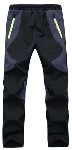 Echinodon Kinder Gefütterte Hose Softshellhose Winddicht Wasserabweisend Atmungsaktiv Warm Regenhose Skihose Jungen Mädchen Trekkinghose Wanderhose Schwarz L