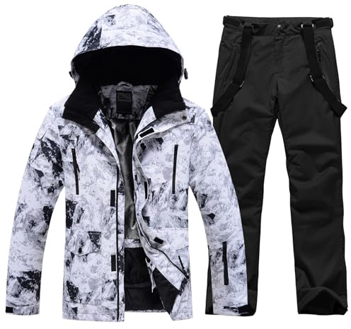ALSOGO Skianzüge Für Herren 2-teiliger Snowboard Sets Wasserdicht Winddicht Winter Warme Ski Jacke und Hosen Set Zum Skifahren Snowboarden Klettern
