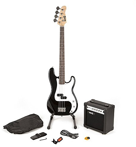 Rockjam RJBG01-SK-BK Bass Gitarre Super-Kit mit Gitarrenverstärker Gitarren-Gitarren-Gitarre und Accessoires Schwarz