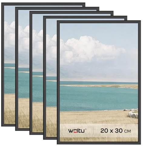 WOLTU Bilderrahmen 20x30 cm, 5er Set, Schwarz Collage Wanddeko, Fotorahmen mit Passepartout, mehrere bilder, Posterrahmen zum vertikalen oder horizontalen Aufhängen/Aufstellen