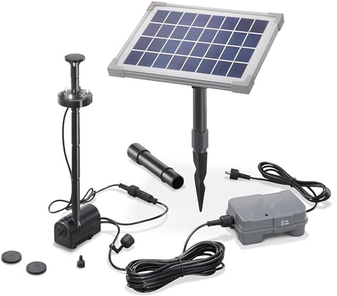 esotec Solar Teichpumpenset 5 160 LED, Wasserspiel Komplettset, LiFePO4 Akkubox, Sprinklerpumpe 160l/h, Erdspieß, Solarmodul 5W, Solarbrunnen draußen, Springbrunnenpumpe Fontäne, 101920