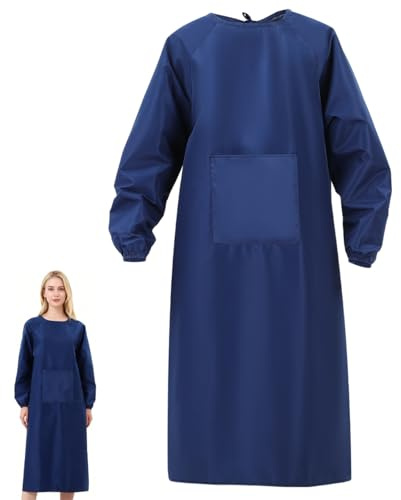 VILLCASE Schürze mit Ärmeln, Malschürze mit Tasche, Wasserdicht Anti-Oil Stoff, Küchenschürze für Erwachsene (Dunkelblau)
