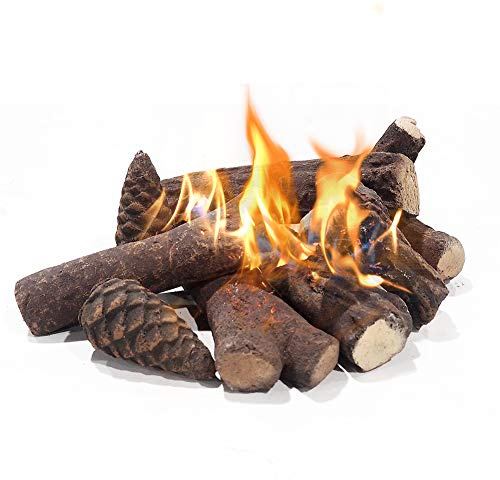 9-teiliges Keramik-Holz-Set für Bio-Ethanol-Kamine oder Gelkamine