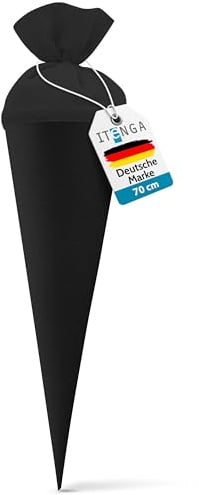 itenga Bastelschultüte Schultütenrohling Zuckertüte Schultüte 70cm rund mit und ohne Filzverschluss (Schwarz mit Filzverschluss)