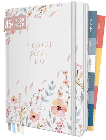 Häfft® Lehrer-Planer 2025/2026 A5 + "Sweet Flowers" Hardcover Lehrerkalender/Schuljahresplaner mit 236 Seiten, Stickern und mehr - nachhaltig & klimafreundlich