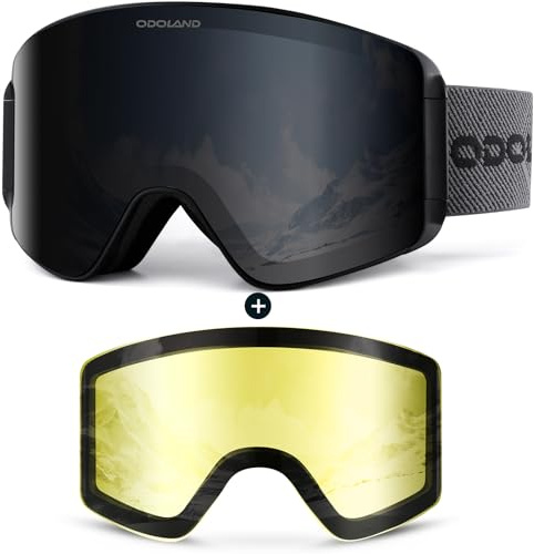 Odoland Skibrille für Damen und Herren Jungen Ski Goggles Anti-Fog UV-Schutz mit Magnetische Wechselglas Snowboardbrille Helmkompatible zum Snowboard Skifahren