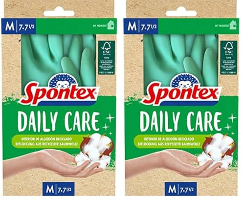 Spontex Daily Care Haushaltshandschuhe aus 100% FSC-zertifiziertem Latex, mit Innenfutter aus recycelter Baumwolle, für alle Putz- und Pflegearbeiten, 1 Paar, Größe M (7-7,5) (Packung mit 2)