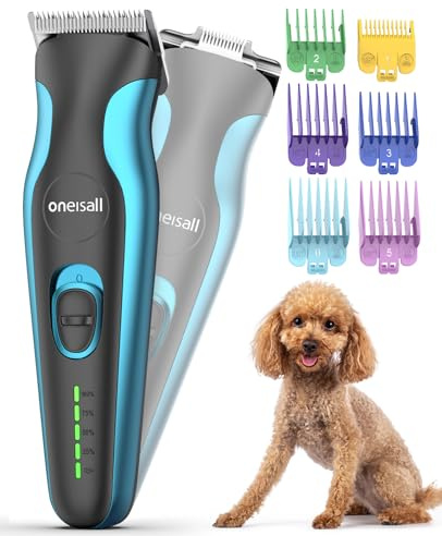 oneisall Leise Hundeschermaschine Profi 2 in 1, 2500mAH 4h Laufzeit Schermaschine Katze Hunde Dichtem Fell, Hunde Haarschneidemaschine Tierhaarschneidemaschine Hunderasierer Langhaar Trimmer