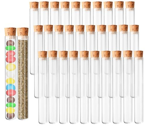 YFLeomry 30 Stück Reagenzgläser mit Korken, 12x75mm Reagenzglas Vase aus Kunststoff, Reagenzgläser für Blumen, Deko, DIY,Candy,Spices,Liquids