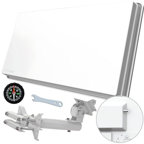 STRONG - SlimSat SA61 - Kompakte Satellitenantenne - Integriertes Single LNB - mit Fensterhalterung - Montage an Wand, Balkon oder Mast - Ideal für Camping und Reisen - weiß