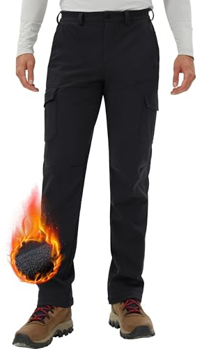 Pioneer Camp Herren Wanderhose Wasserdicht Cargohose Thermohose Atmungsaktive Fleece Gefüttert Winddichte Winterhose Outdoorhose mit 5 Utility Taschen Schwarz Größe:M