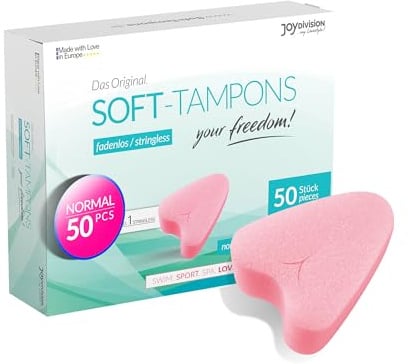 JOYDIVISION Soft-Tampons normal | 50 Stück | fadenlose Tampons Für Sport, Schwim Men & Spa | Men struationsschwämmchen ultra soft | leichtes Einführen & Entfernen | Softtampon Ohne Faden