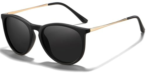 CIKJUK Sonnenbrille Kinder Jungen Mädchen Polarisiert Metallrahmen Verspiegelt Rund Kinder Sonnenbrillen 4-12 Jahre UV400 Schutz-Schwarz/Schwarz