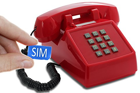Opis PushMeFon Mobile: Seniorentelefon mit SIM Karte, schnurgebundenes Tischtelefon als Retro Festnetz Telefon mit SIMkarten Funktion in Rot