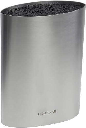Coninx Messerblock ohne Messer - Messer Block mit Borsteneinsatz - Knife Block without Knives in Silber - Universal Messerblock unbestückt Edelstahl – Messerständer leer – Küchenmesser Aubewahrung