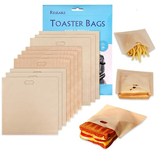 XREXS Non-Stick Wiederverwendbare Toastabags Waschbar, 10 Stück Teflon Toaster beutel für Toast Sandwich Panini Snacks, Sandwich-Bag Anzug für Mikrowelle Grill Toaster LFGB Zertifizierung