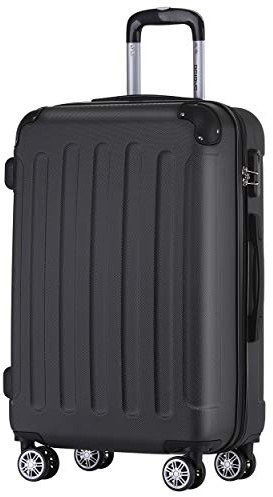 BEIBYE Hartschalenkoffer L 66 cm – mittelgroßer Reisekoffer, leicht, robust, ABS, 360° Doppelrollen, Zahlenschloss, Schwarz