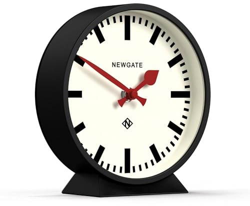 NEWGATE® M Kaminsims Eisenbahn schreibtischuhr | Modernes rundes bahnhofsuhr Design | Schwarz | Zeitgenössischer Stil für Schreibtisch, Tisch, Regal oder nachttisch
