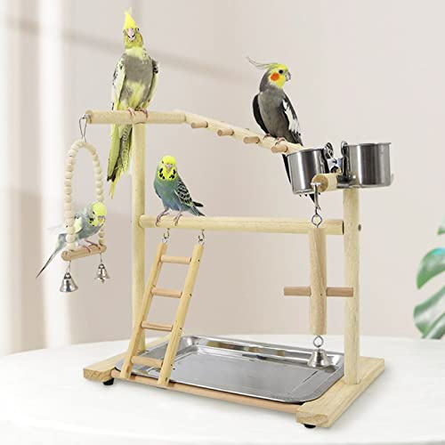 Holzsammlung Vogel Spielplatz Holz, Vogelspielplatz für Wellensittiche, Wellensittich Spielplatz Freisitz für Papageien, Papageien-Spielständer Sitzstange Gym Ständer für Nymphensittiche, Aras
