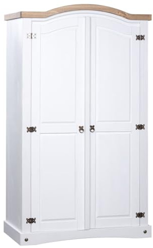 Cozynest Kiefer Kleiderschrank Mexiko-Stil Corona 2 Türen Garderobenschrank Schlafzimmerschrank Dielenschrank Holzschrank Schrank Weiß