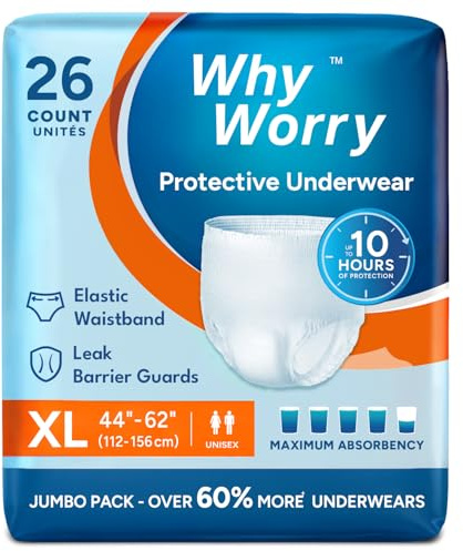 WhyWorry Inkontinenz Pants für Männer und Frauen, Inkontinenz Slip Damen und Herren, Windelhosen Erwachsene Einweg, Auslaufschutz über Nacht, Geruchsschutz, Unisex, Größe XL, 26 Stück