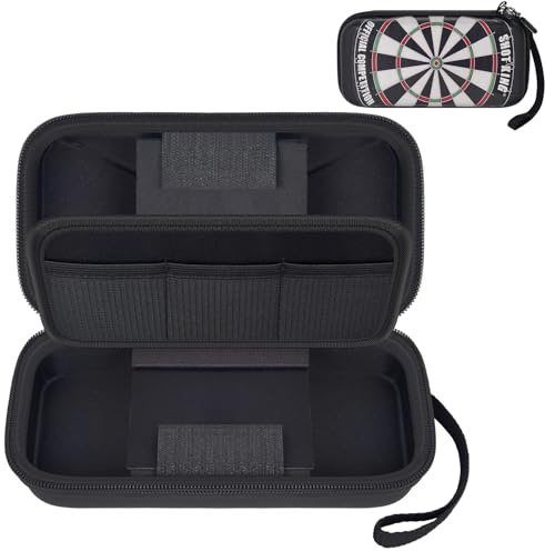 PAIYULE Darttasche für 6 Dartpfeile mit weicher oder Stahlspitze, mit Hartschaumschlitzen und Taschen für Kunststoffspitzen, Schäfte und Flights und Dartzubehör (nur Box), Schwarz