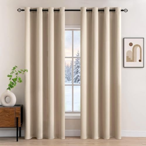 MIULEE Verdunklungsvorhänge Dunkelbeige Vorhänge Blickdicht 2er Set 225 cm Lang, Gardinen Ösen Abdunkelnde Vorhänge Wohnzimmer Schlafzimmer, Fenster Gardine Verdunkelung Thermovorhang Hitzeschutz