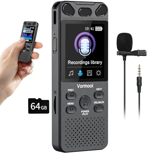 96GB Diktiergerät Digitales 110 Std Vormooi | Externes Mikrofon, 2,15 Farbbildschirm Aufnahmegerät, USB-C, Spracherkennung, Wiedergabe, Meeting Interview