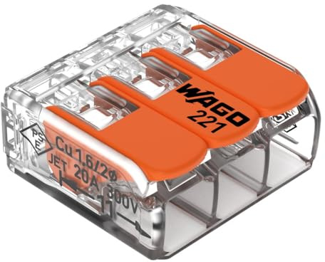 WAGO Verbindungsklemmen 221-413 | 3 Leiter, bis 4 mm², 50 Stück, COMPACT Kabelverbinder mit Hebel für alle Leiterarten weltweit, bestätigte Anwendungssicherheit