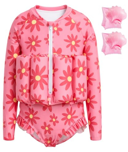 Summshall Badeanzug Baby Mädchen mit Floatation Kleinkind Schwimmtraining Hilfe Schwimmende Badeanzug Langarm EIN Stück Schwimmern Badeanzüge
