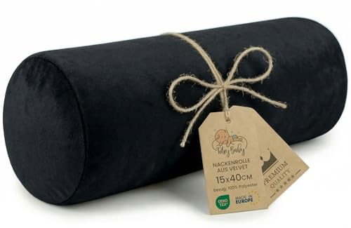 Totsy Baby Nackenrolle mit Bezug Yoga Bolster Knierolle Lagerungsrolle Velvet 40x15 cm - Nackenkissen Kissenrolle Yogabolster Kniekissen Zierkissen und kleines Kissen Lange Rolle Schwarz