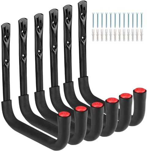 Moundnaik 6 Stück Garagenhaken, 20cm Utility Leiter Haken, Garage Lagerung Werkzeug Haken, Heavy Duty Wandhalterungen Aufhänger für Fahrrad, Stuhl, Schlauch, Außen- und Innenbereich