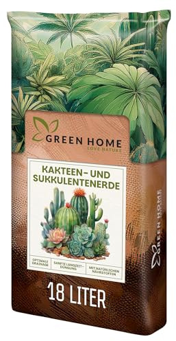 Green Home Kakteen & Sukkulenten Erde 18L mit Perlit. PH-Wert 5,8. Langzeitgedüngt, ideal als Kakteenerde, Sukkulentenerde & Kaktuserde. Substrat für Exoten in Premium Qualität