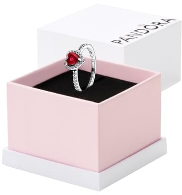 Pandora Timeless Ring Herz, Sterlingsilber, mit kirschrotem Jubiläumskristall und klarem Cubic Zirkonia