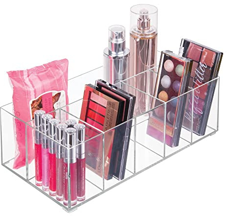 mDesign Kosmetik Organizer – Aufbewahrungsbox mit sechs Fächern für Make-up, Nagellack und Beautyprodukte – idealer Make-up Organizer – transparent