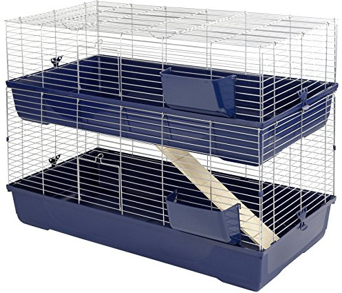 Kerbl Kleintierkäfig Maxi Baldo Twin (L x B x H 120 x 58 x 86 cm, Farbe dunkelblau, Gitterabstand 2,2 cm, mit klappbarem Gitter) 81705