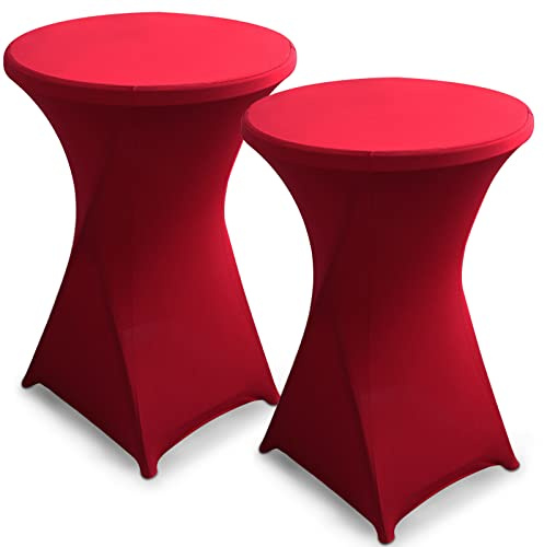 hicoosee 2er-Set Stretch Stehtischhusse, Ø80-85cm Hochwertige Tisch-Überzug Husse für Bistrotisch Stehtisch und Runde Stehtische, Elegante Stretch-Husse für Gartenparty Feier Hochzeit Taufe, Rotwein
